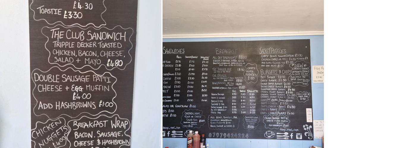 Fillings Road Cafe Menu