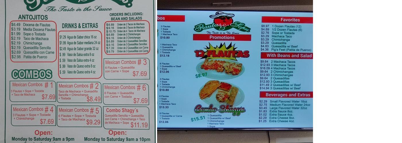 Flautas & Sopes Menu