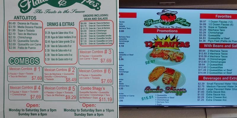 Flautas & Sopes Menu
