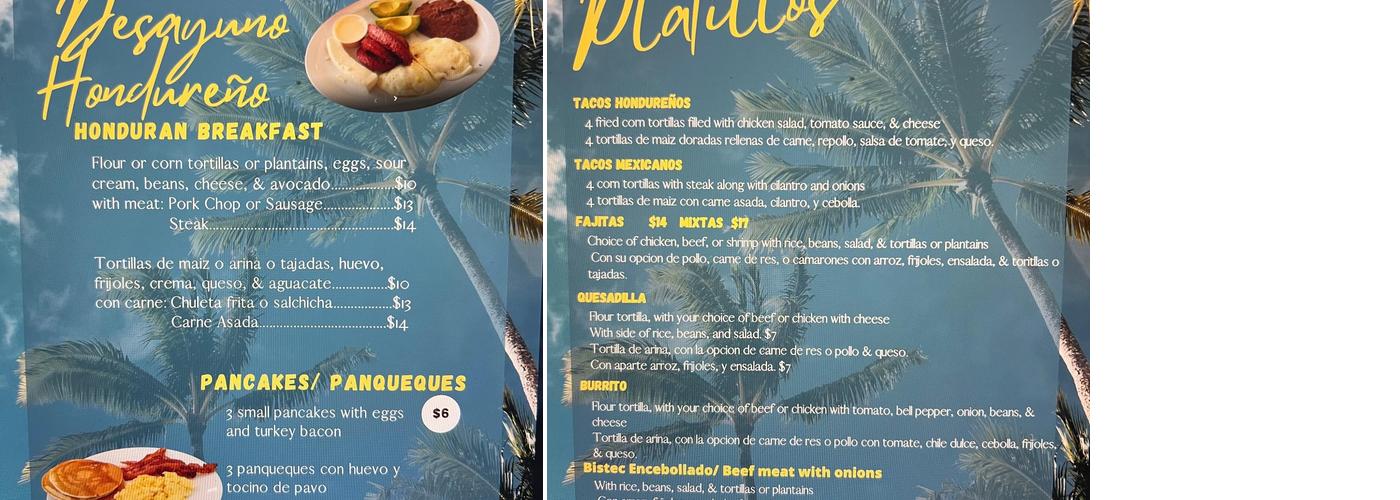 Sabor Latino Honduras Restaurant Menu