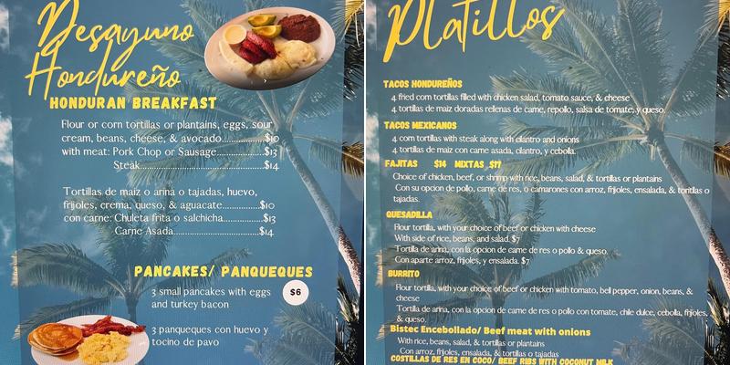 Sabor Latino Honduras Restaurant Menu