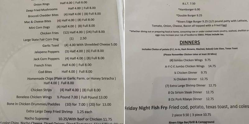 Rivers Edge Bar & Grill Menu