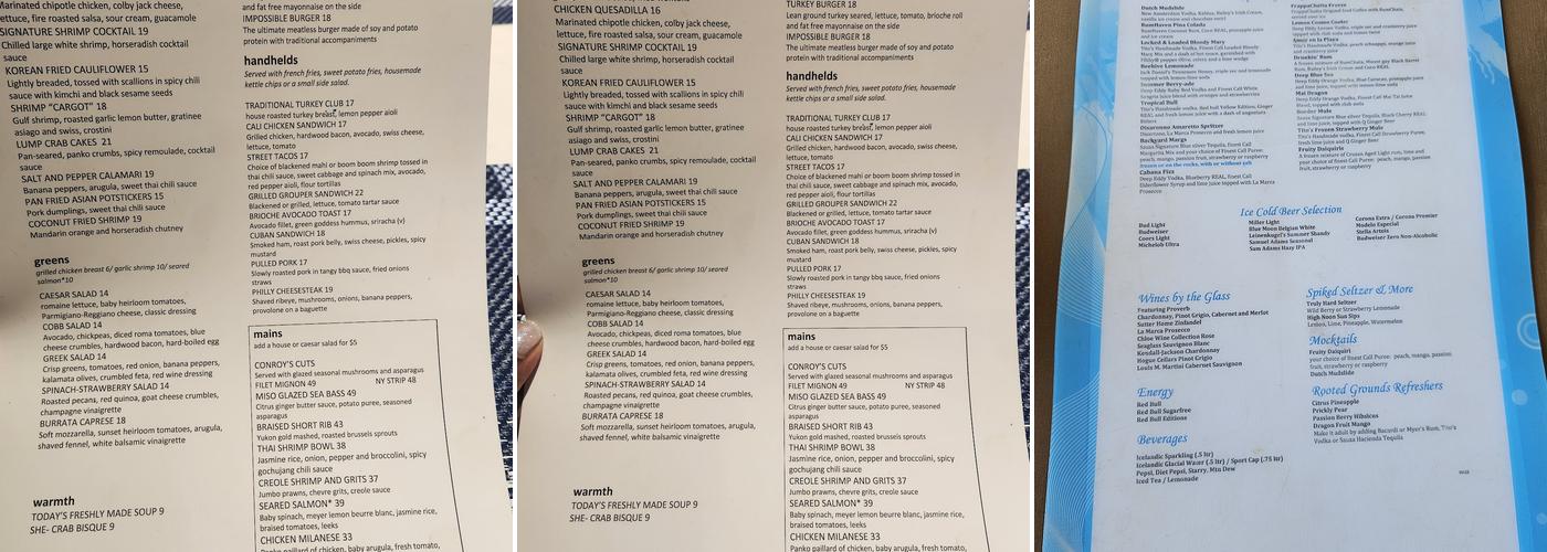 Ocean Blu Cafe Menu