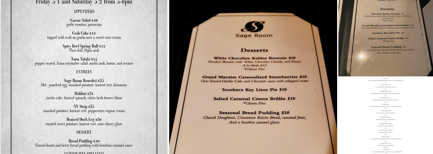 Sage Room Menu
