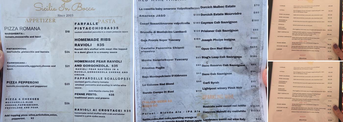 Sicilia In Bocca Menu