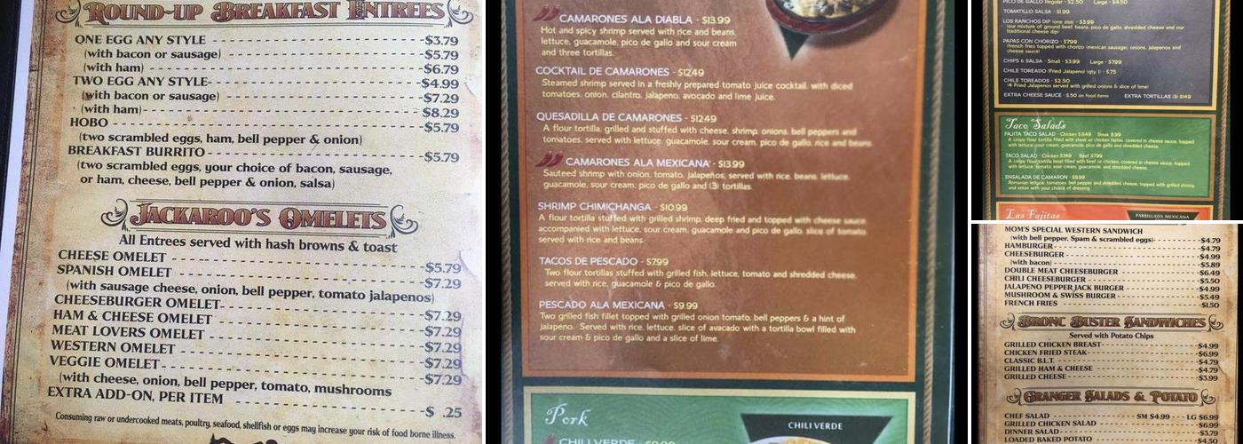 Chuck Wagon Cafe Menu