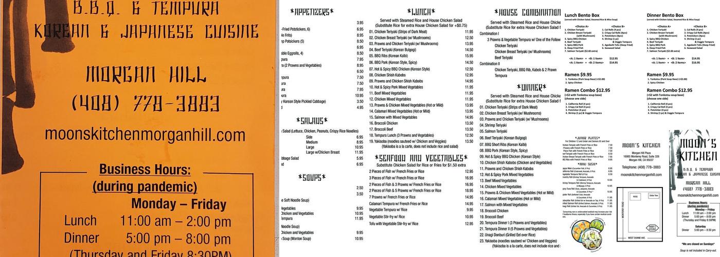 Moon's Kitchen Menu