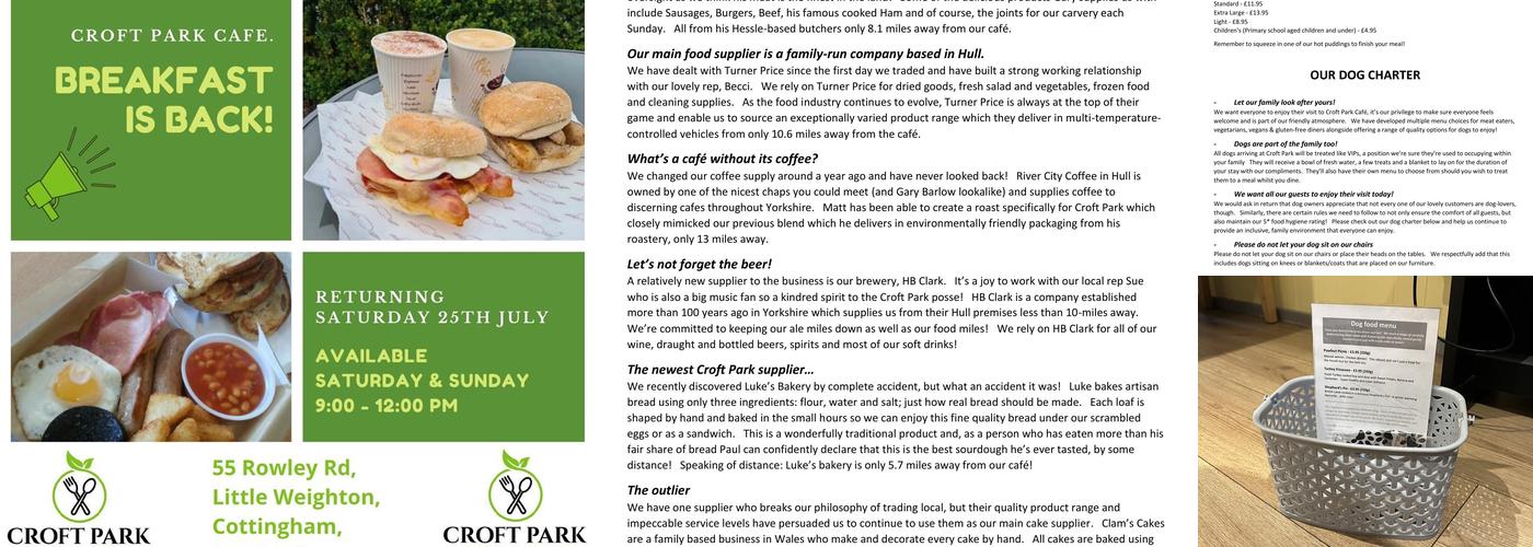 Croft Park Café Menu