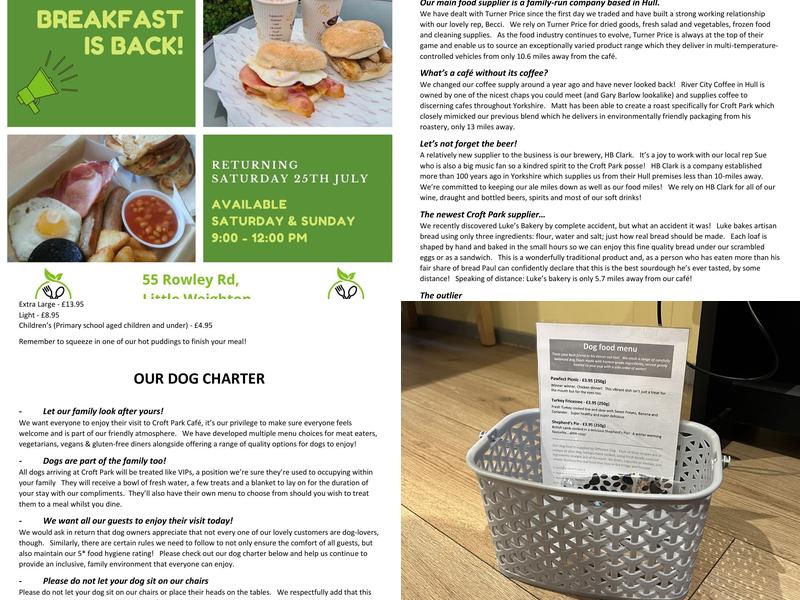 Croft Park Café Menu