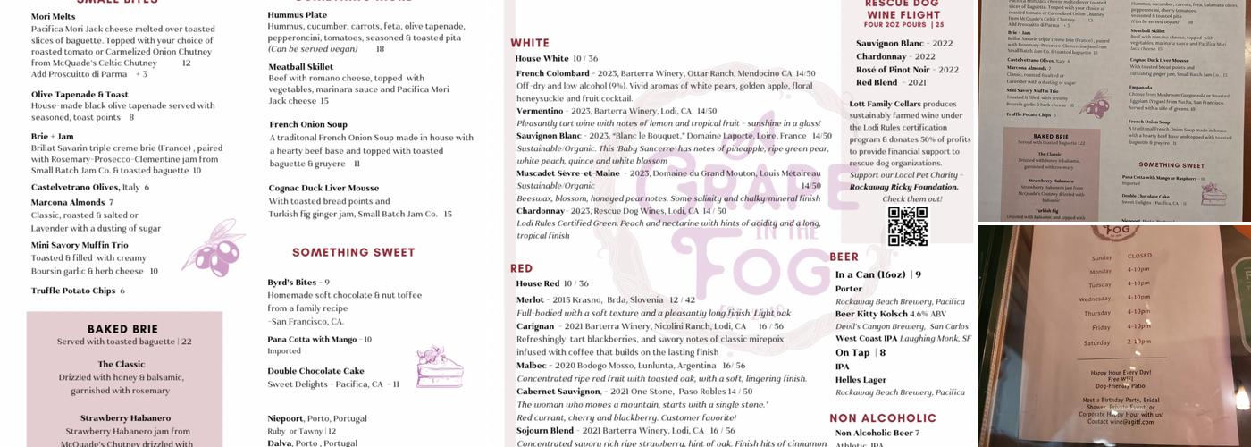 A Grape in the Fog Menu