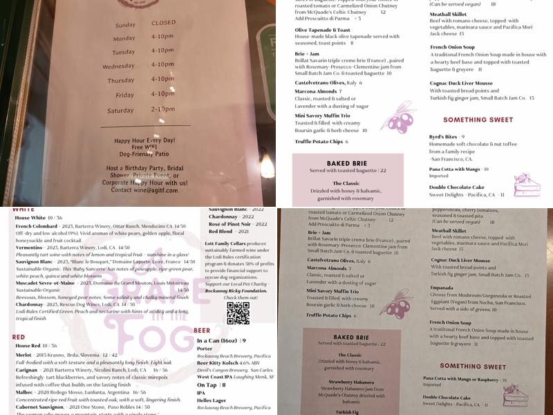 A Grape in the Fog Menu