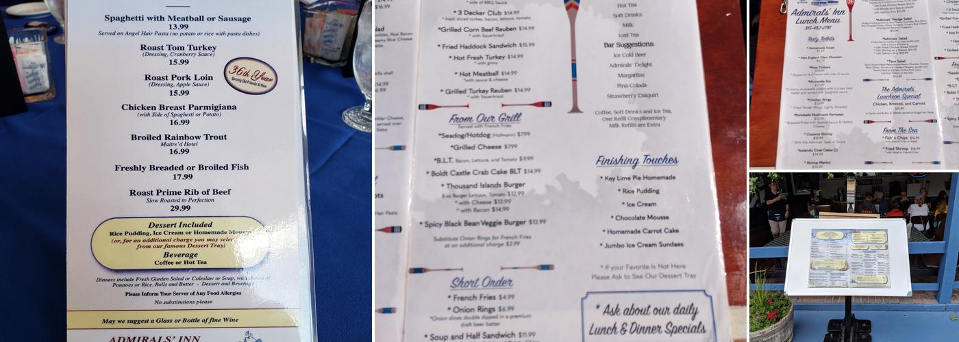Admirals' Inn Menu