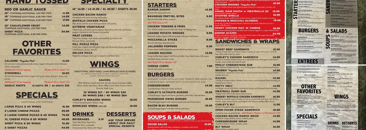 Curley's Menu