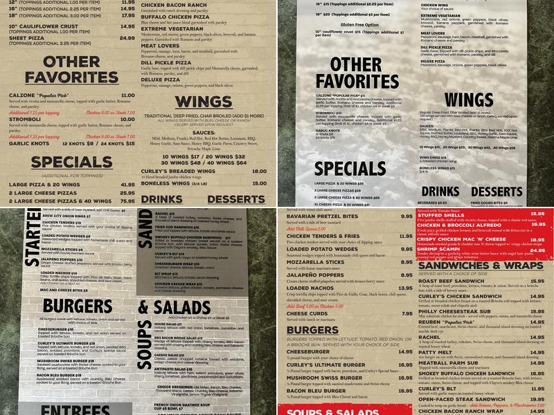Curley's Menu