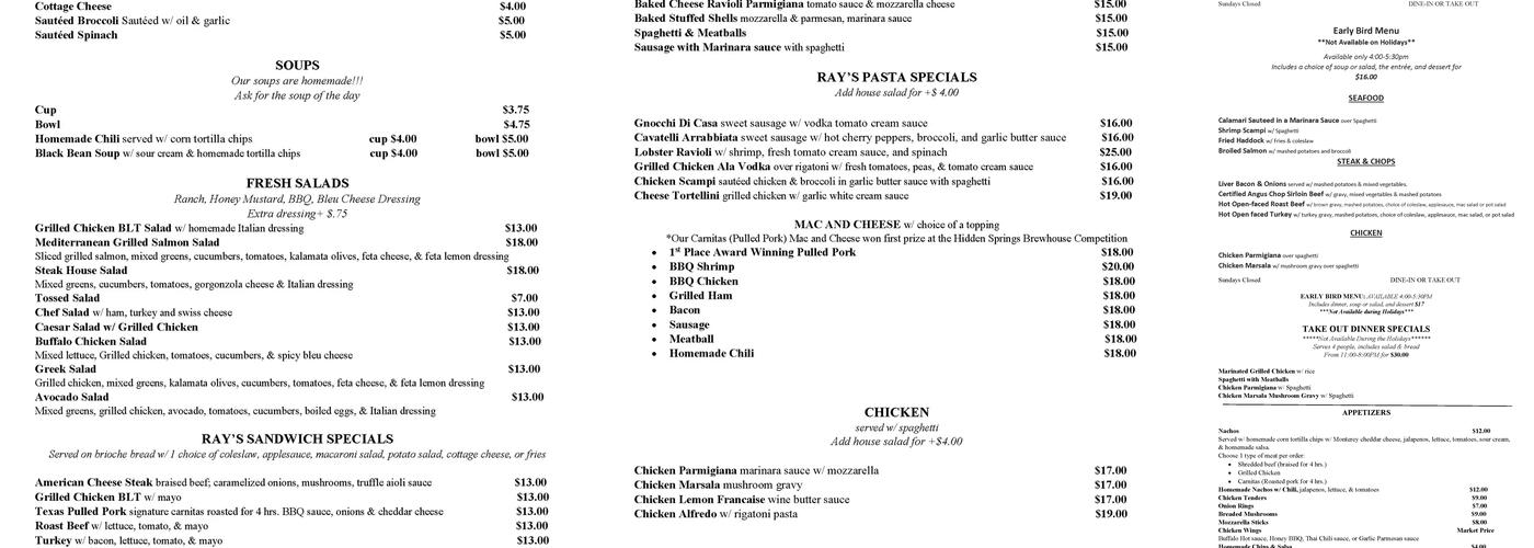 Ray's Kitchen Menu