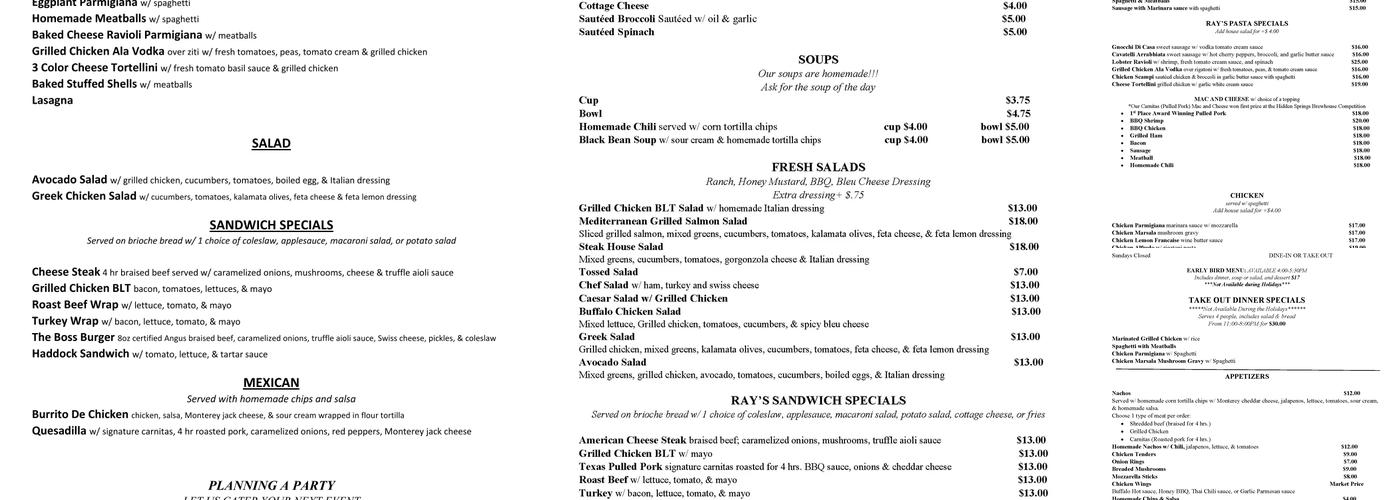 Ray's Kitchen Menu