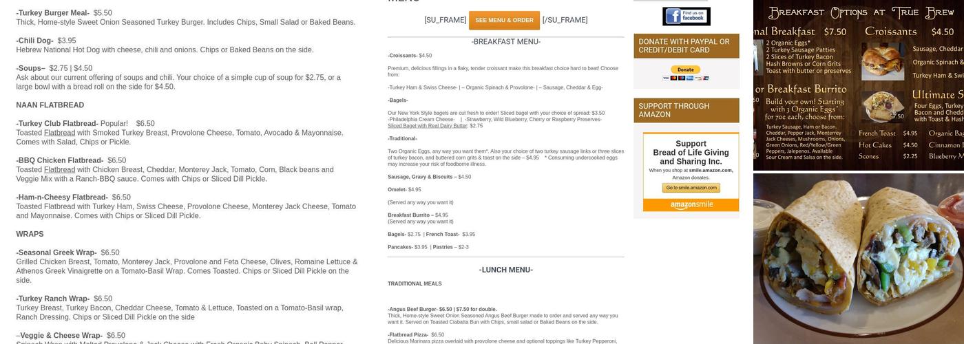 True Brew Menu