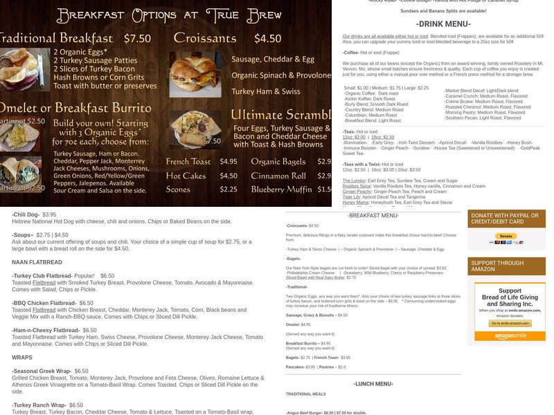 True Brew Menu