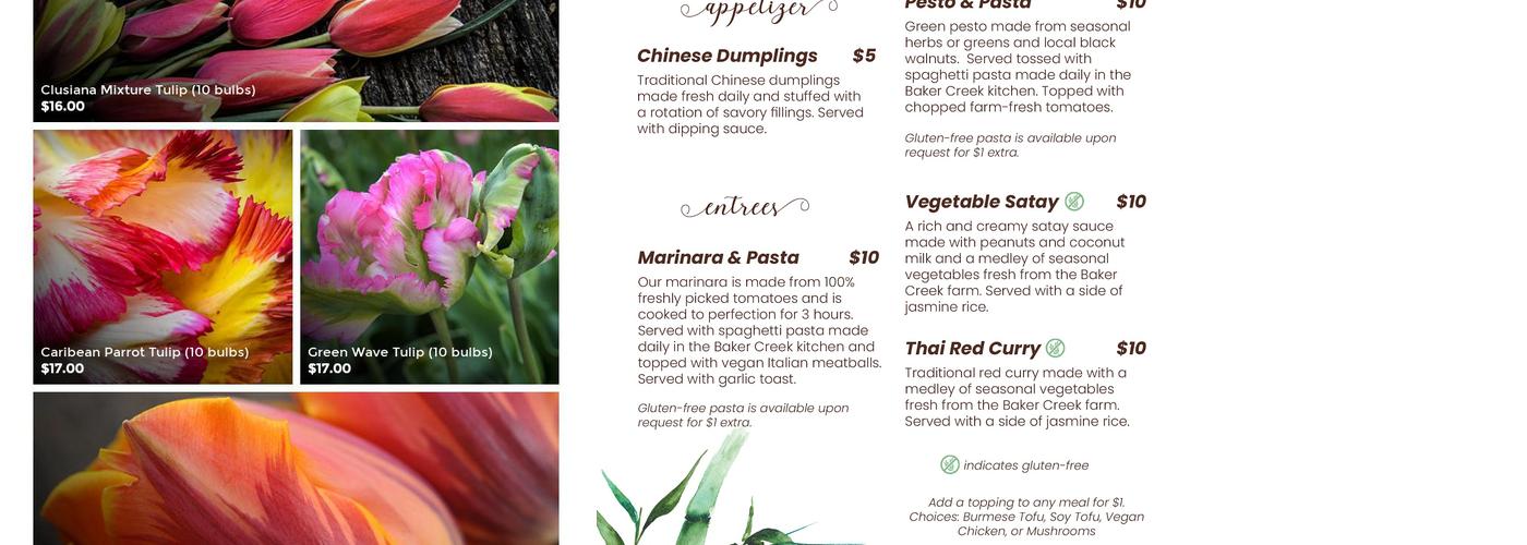 Baker Creek Heirloom Seed Company Restaurant Menu