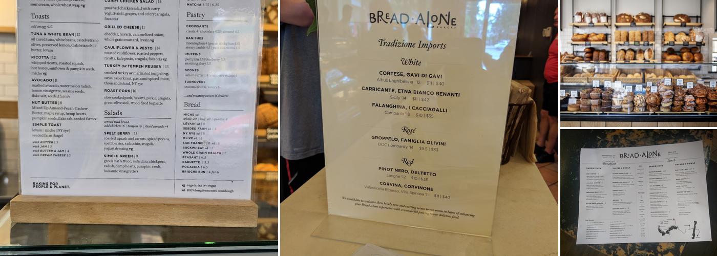 Bread Alone Bakery Menu