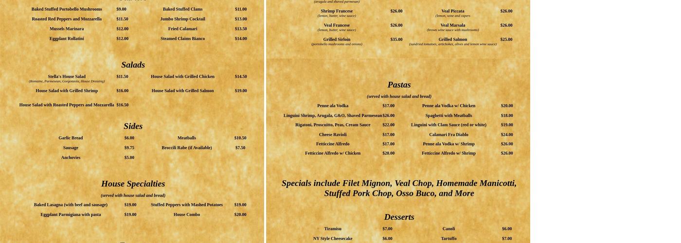 Stella's Menu