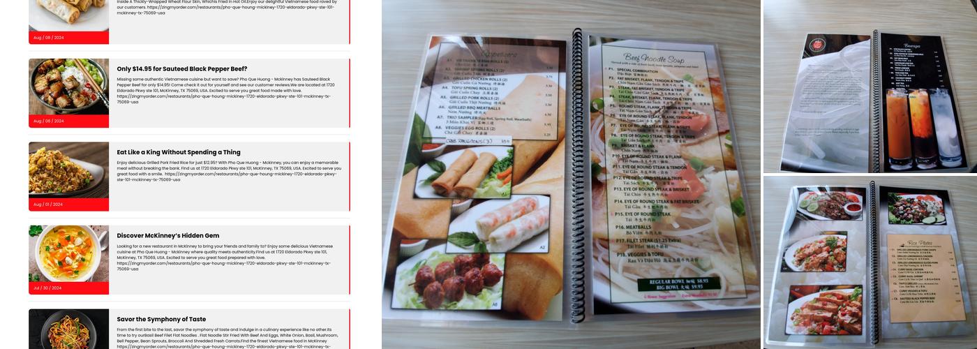 Pho Que Huong Menu