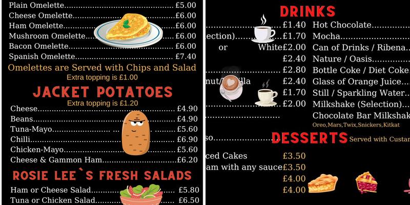 Rosie Lee's Cafe Menu