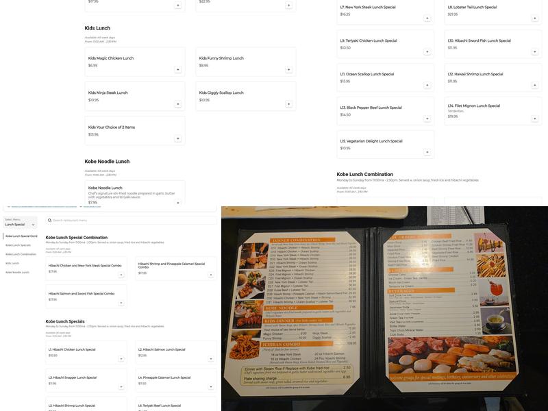 Kobe Steak and Sushi McKinney Menu