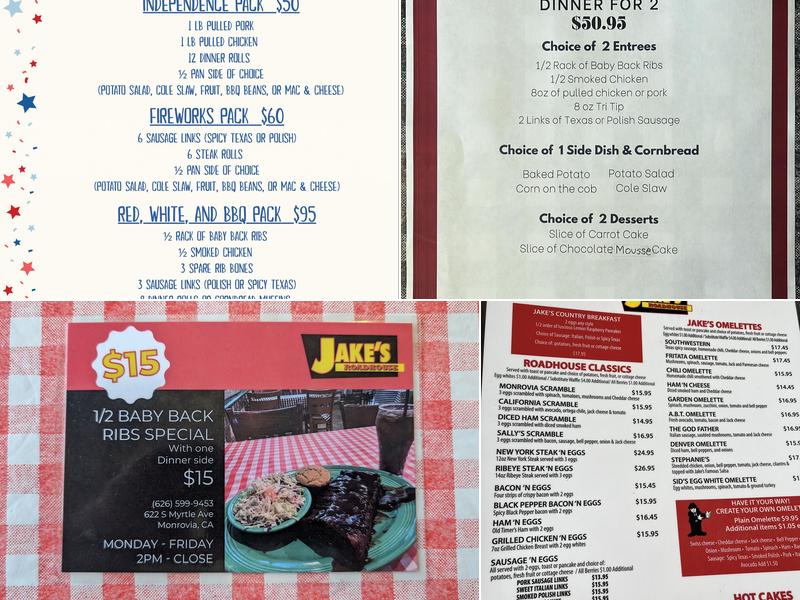 Jake's Roadhouse Menu