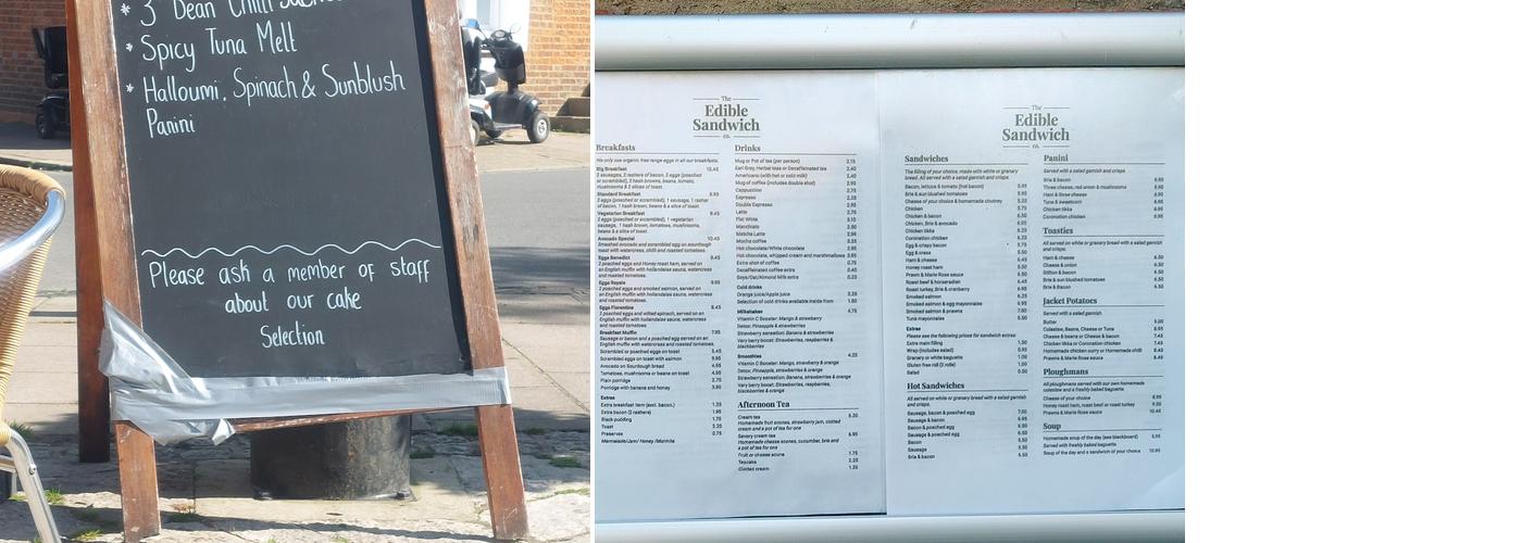 The Edible Sandwich Co. Menu