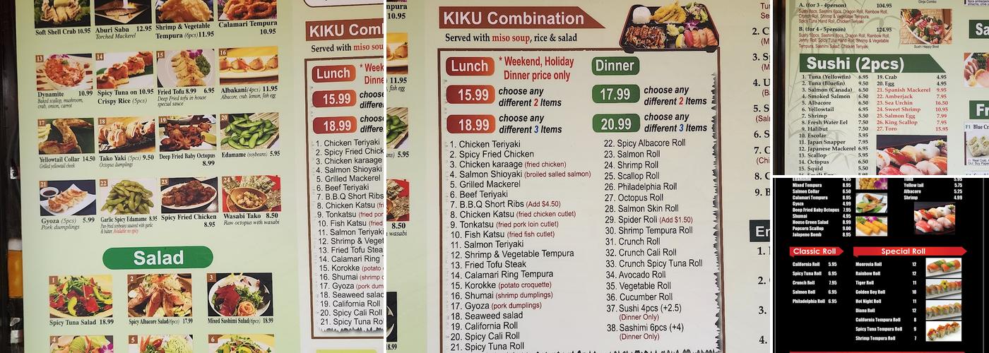 Kiku Sushi Menu