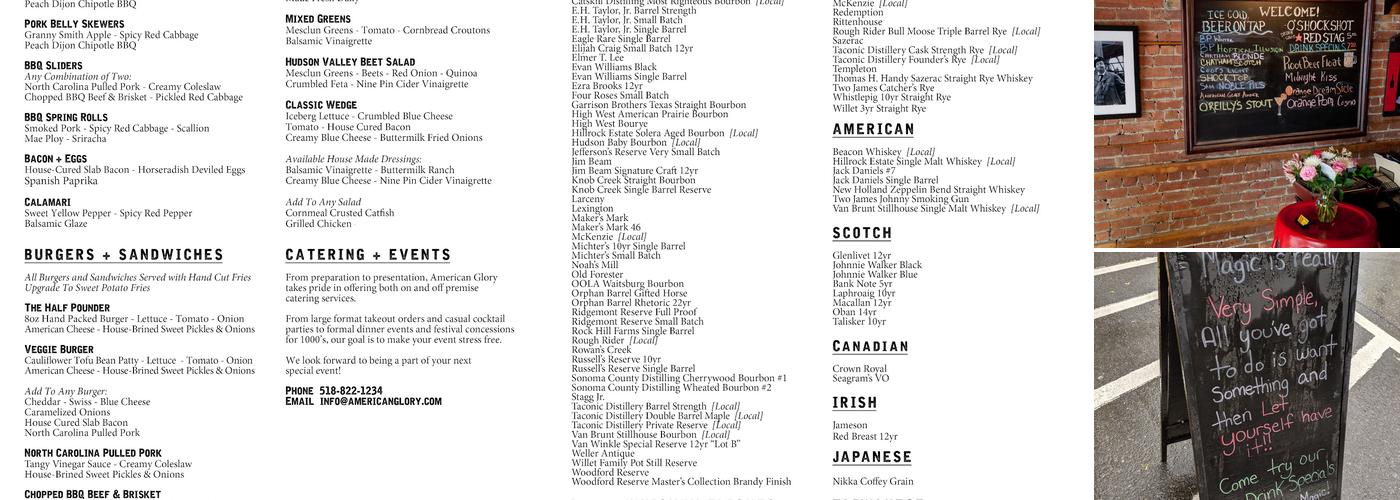 American Glory Menu