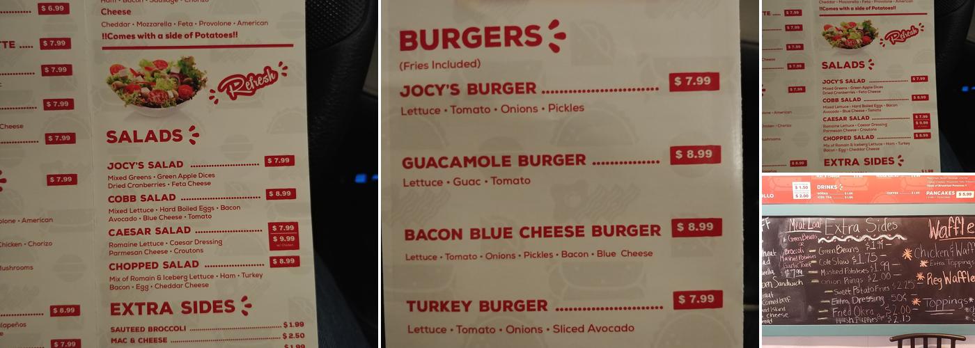 Jocy's Restaurant Menu