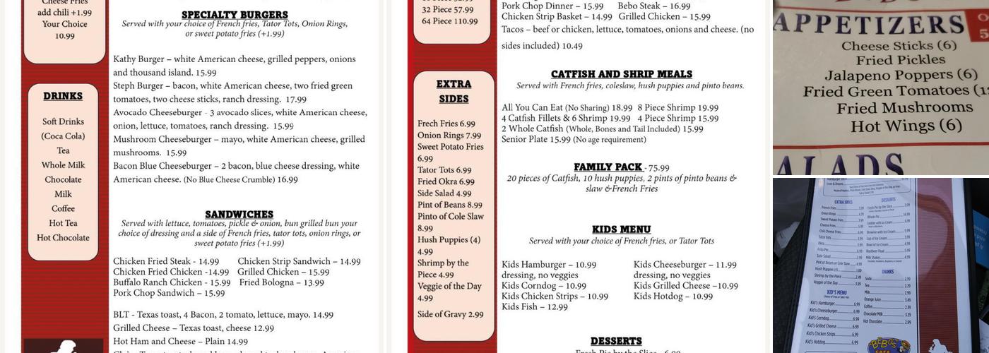 Bebo's and Kathy's Cafe Menu
