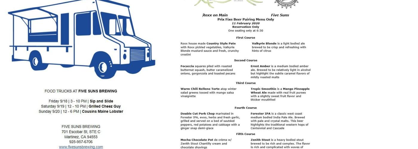Five Suns Brewing Menu