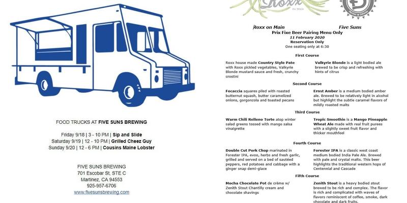 Five Suns Brewing Menu