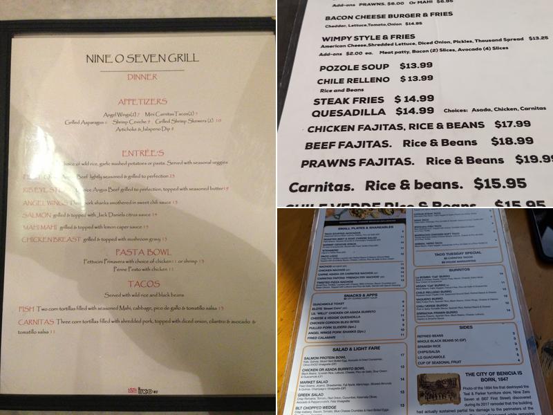 Nine Zero Seven Menu
