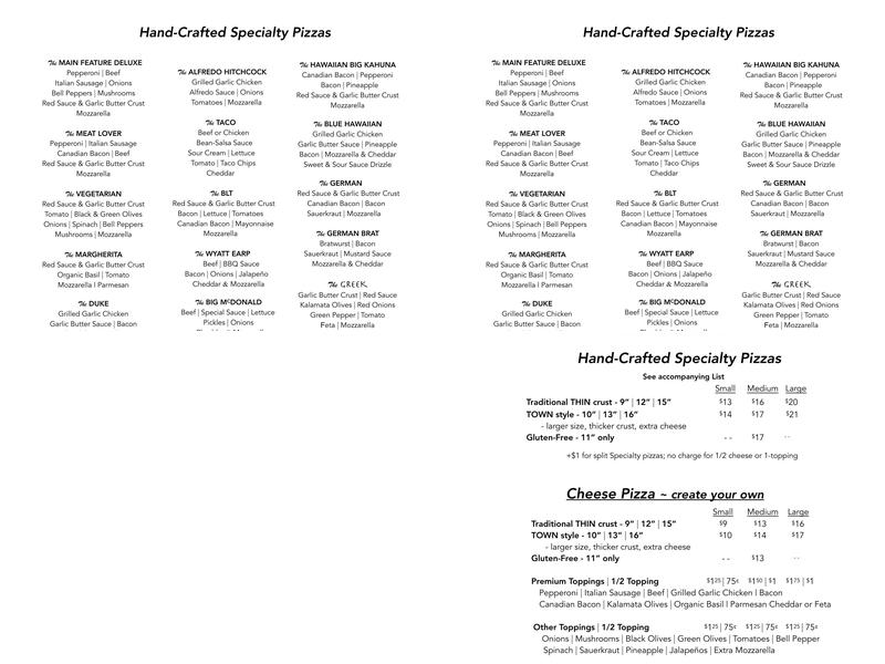 Town Theater & Pizza Pub Menu
