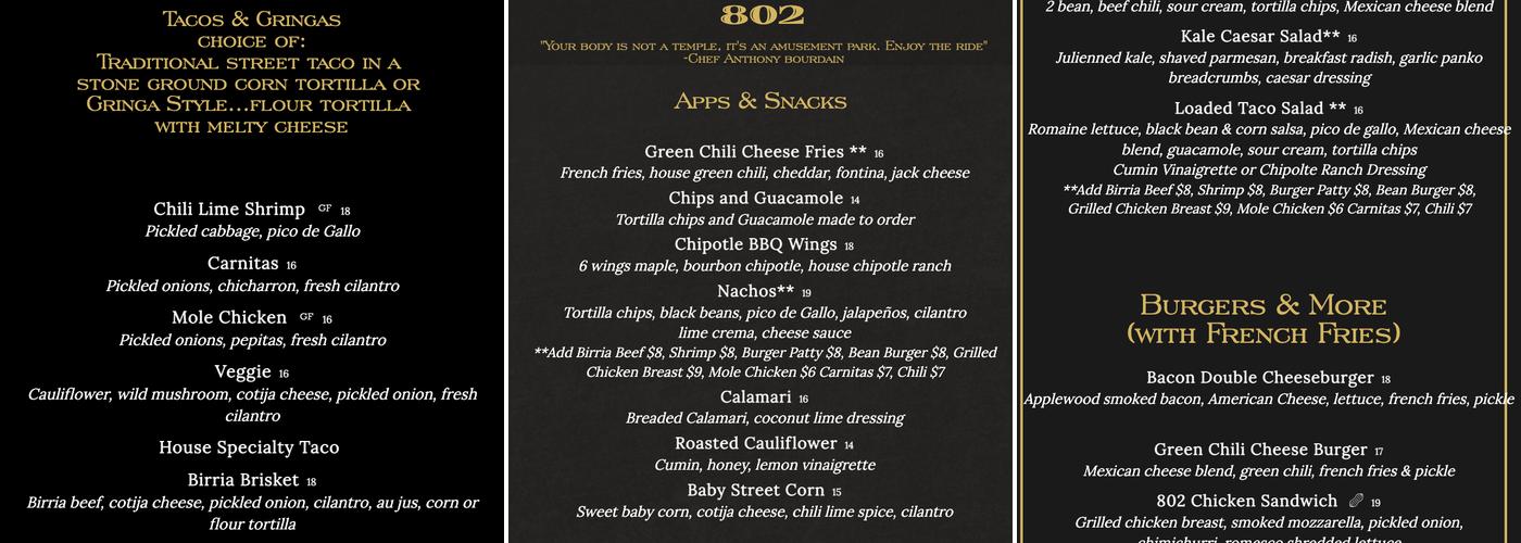 Bar802 Menu