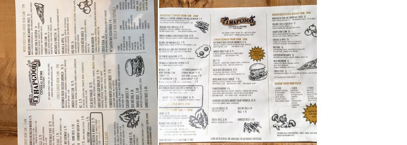 JJ Hapgood General Store & Eatery Menu