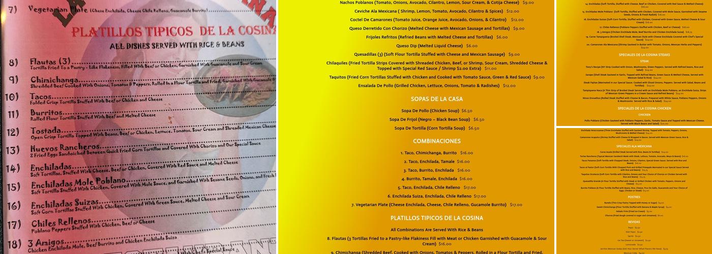 La Cosina Mexicana Menu