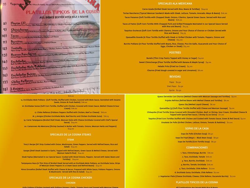 La Cosina Mexicana Menu
