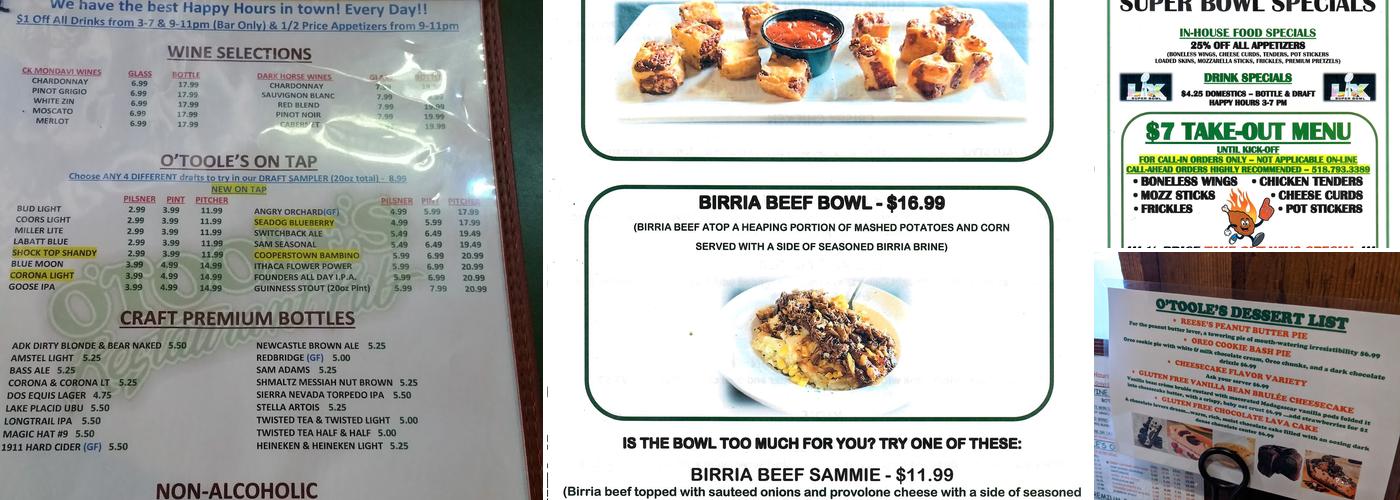 O'Toole's Restaurant Pub Menu