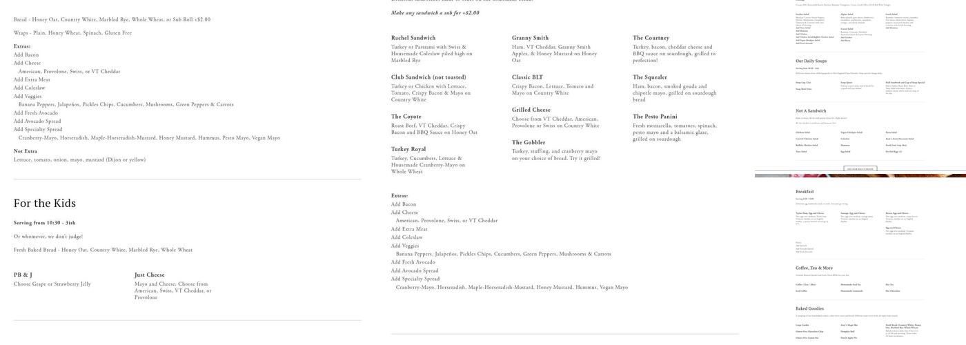 Zoey's Deli & Bakery Menu