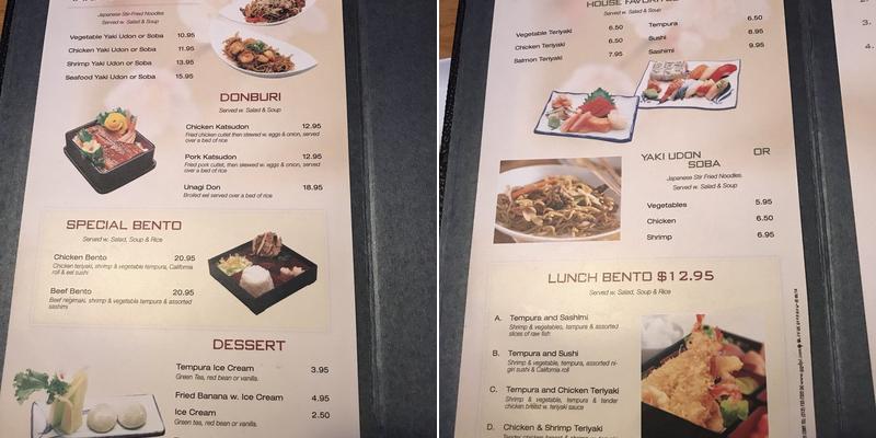 Tokyo Restaurant Menu