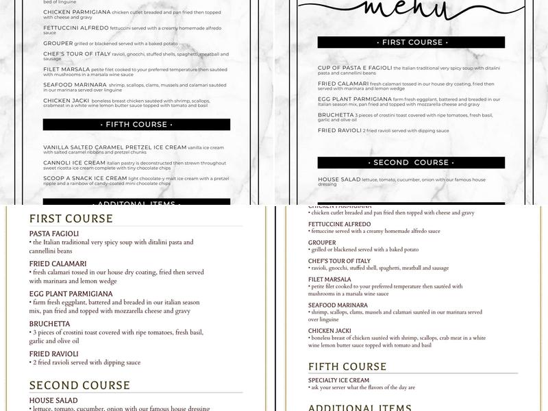 Alfe's Restaurant Menu