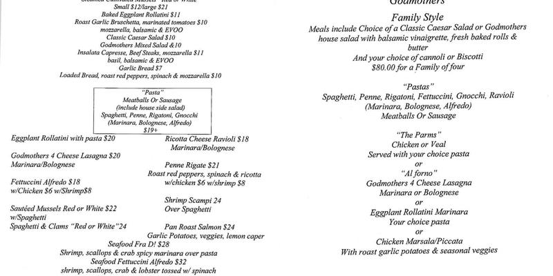 Godmother's Restaurant Menu