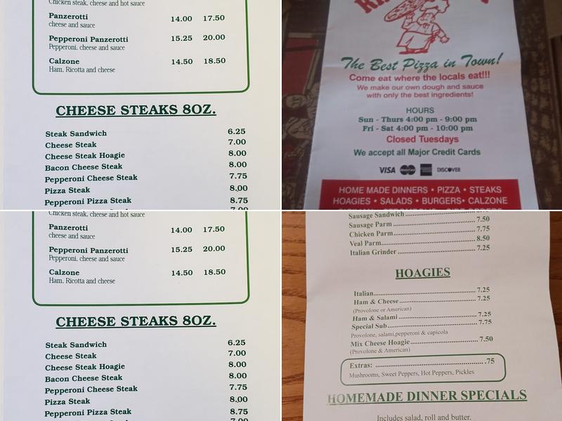 Rino's Pizza Menu