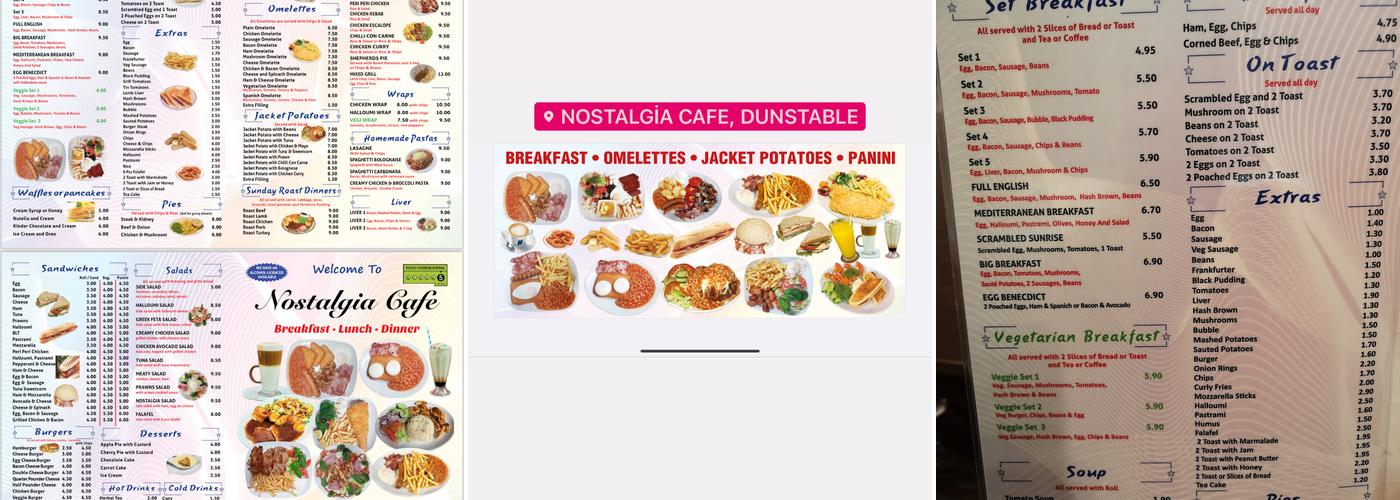 Cafe Nostalgia dunstable Menu
