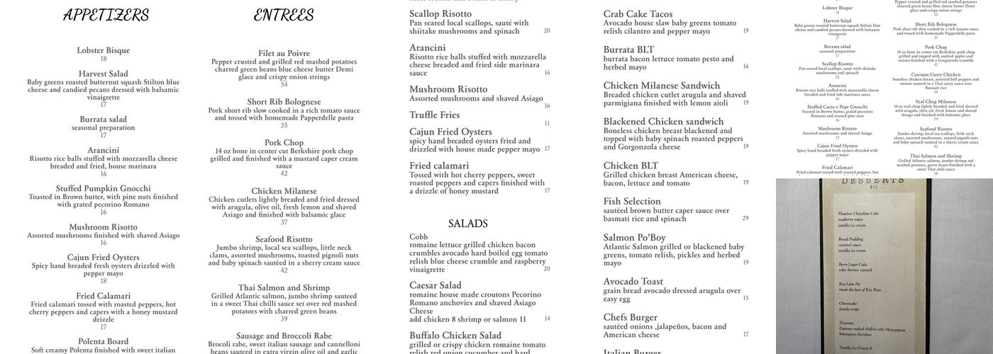 Tisha's Fine Dining Menu